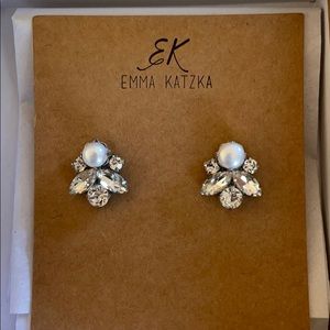 Bridal or Formal Pearl and Crystal Stud Earrings